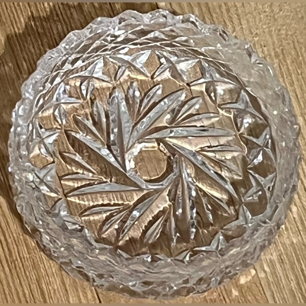 Vintage Cut Glass drink coaster/Catch all TrayDish 3 1/2”